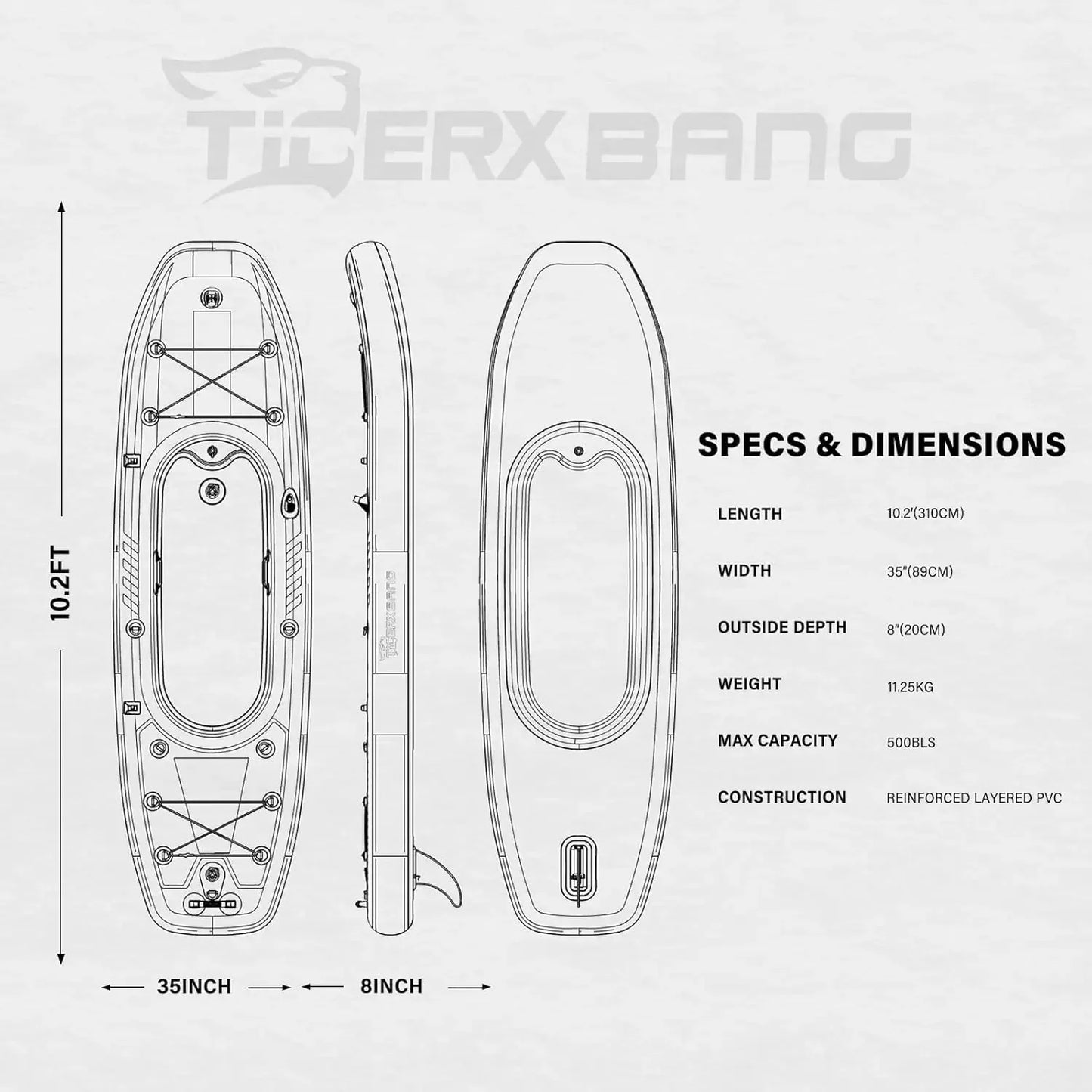 10.2'x35''x8'' Inflatable Kayak with Seat, SUP-Kayak Set Includes Hand Pump/Aluminum Oar/Backpack, Boat for