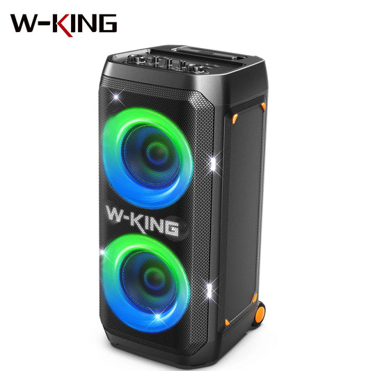 W-KING T12 Tragbare Bluetooth-Lautsprecher-Box mit 370W MAX Pro Sound, Lichtshow, CSB, Bass Boost, Rollen und Teleskopgriff
