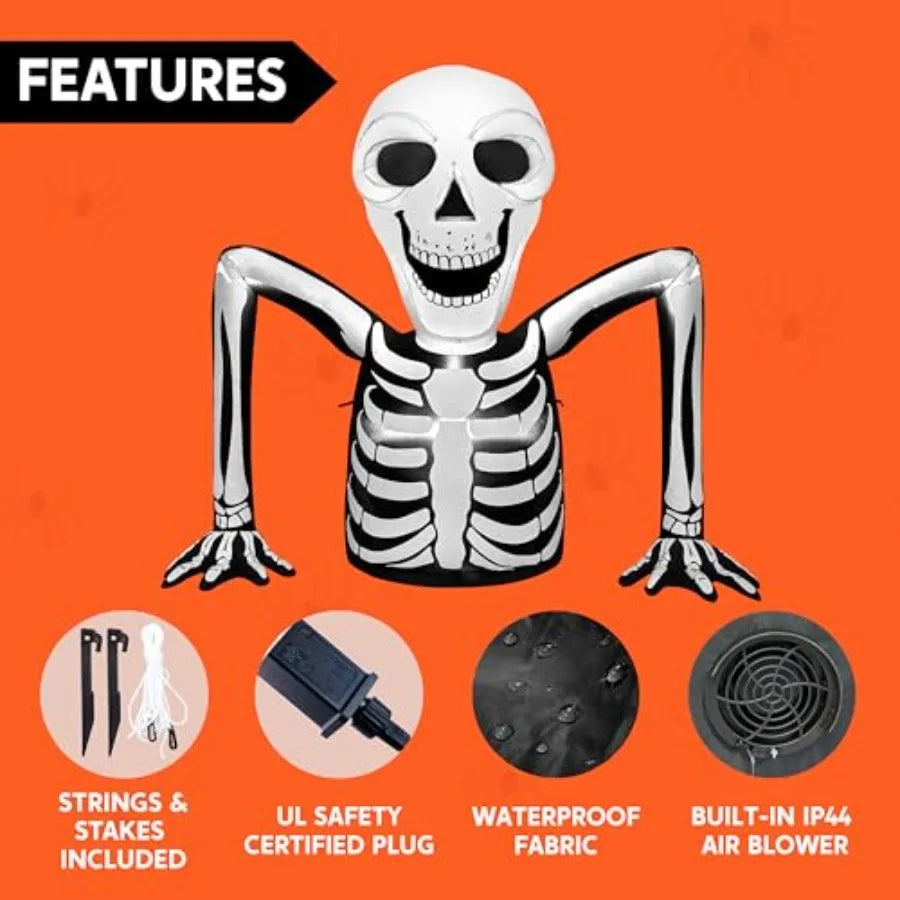5.5 FT Long Halloween Inflatables Outdoor Decorations Skeleton with LED Lights for Yard and Garden Use Perfect for Outdoor Lawn
