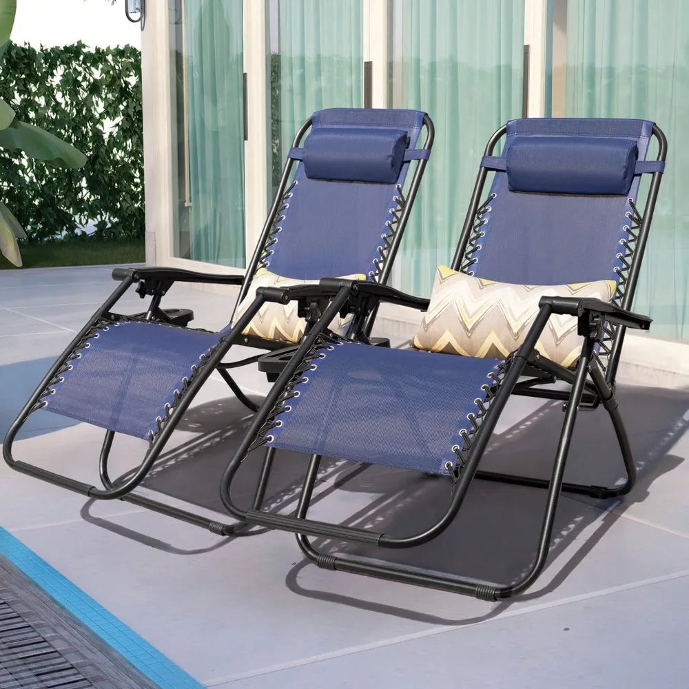 Zero Gravity Chairs 2 Pack, Foldable Outdoor Reclining Lounge Chairs with Headrest for Patio Lawn, Beige