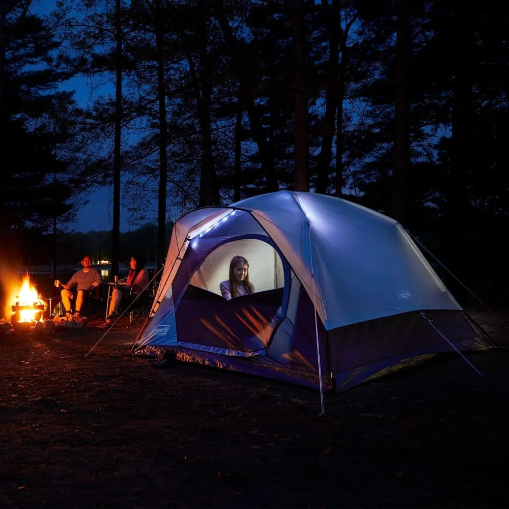 Coleman Skydome LED-lit Camping Tent for 4-8 People, Weatherproof with Pre-attached Poles, Rainfly, and Carry Bag