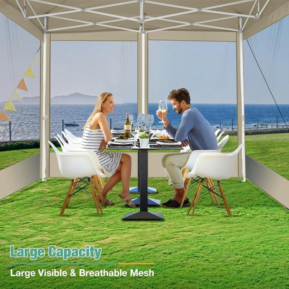 10x10 Canopy Tent, Heavy Duty Pop up Canopy with Sidewalls, Waterproof Easy Setup Canopy with Mosquito Netting, Outdoor Instant