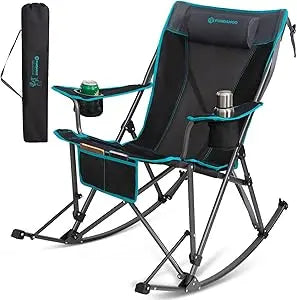 Rocking Camping Chair, High Mesh Back Portable Folding Camp Chairs with Pillows, Cup Holder and Carry Bag for Lawn Patio Garden