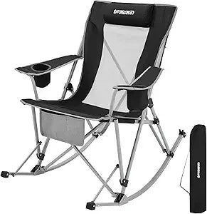 Rocking Camping Chair, High Mesh Back Portable Folding Camp Chairs with Pillows, Cup Holder and Carry Bag for Lawn Patio Garden