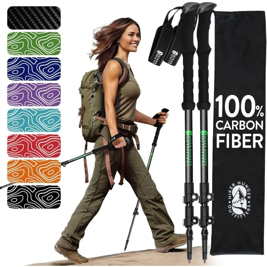 100 Carbon Fiber Trekking Poles by USA Brand Ultra Strong Lightweight Collapsible Hiking Poles with Cork and EVA Foam Grips Qui