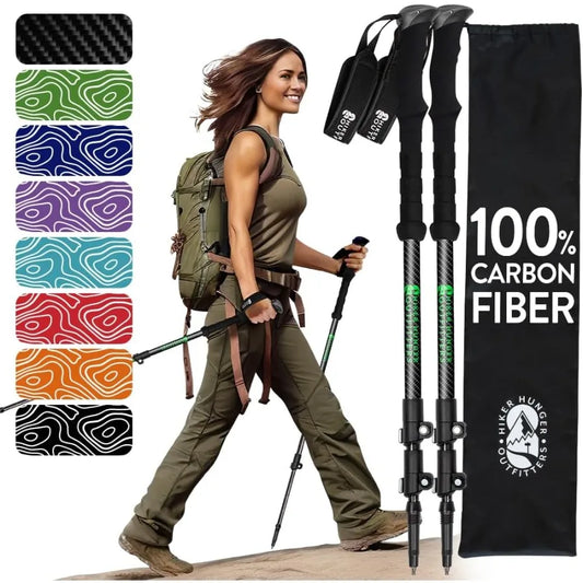 100 Carbon Fiber Trekking Poles by USA Brand Ultra Strong Lightweight Collapsible Hiking Poles with Cork and EVA Foam Grips Qui