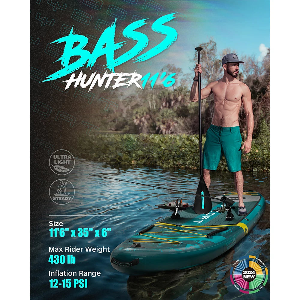 Myboat BASS HUNTER Green SUB Waterproof Inflatable Paddle Board 11'6''x35''x6'' Aquatic Fishing With Accessories SUP сапборд