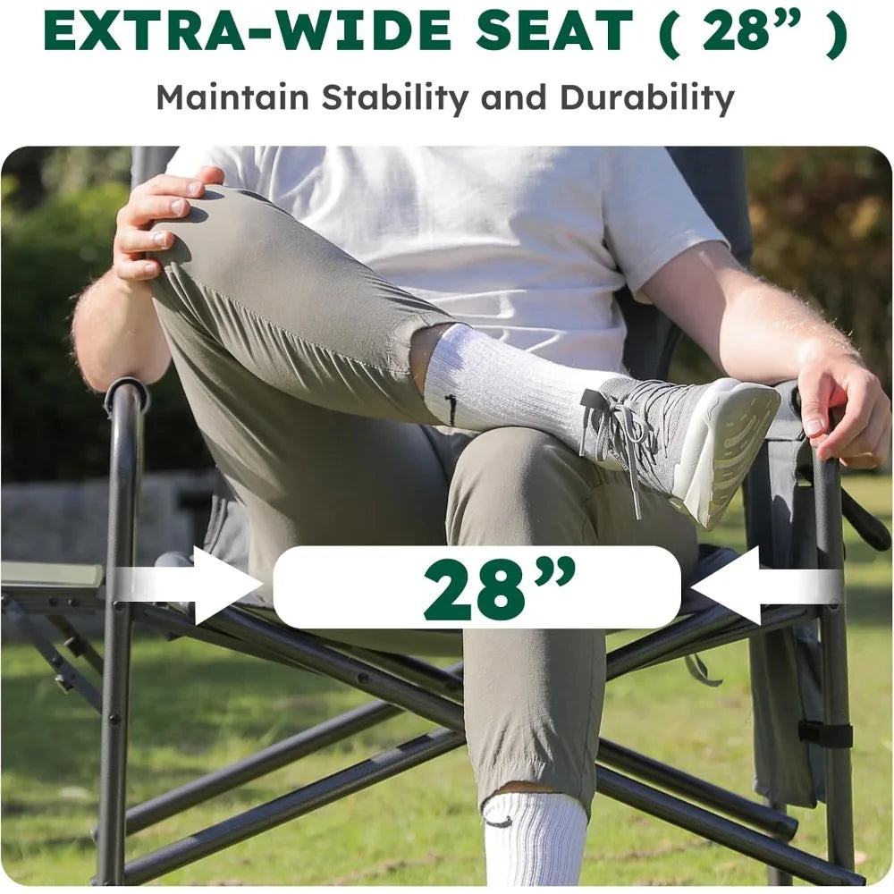 Pair of Heavy-Duty Oversized Directors Folding Chairs Supporting 600 LBS, Outdoor Chairs with Detachable Pocket