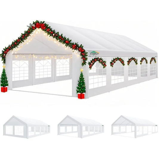 16x32FT Party Tent Heavy Duty Outdoor Gazebo White Event Shelter Wedding Canopy Tent for Parties Carport BBQ Commercial with Re