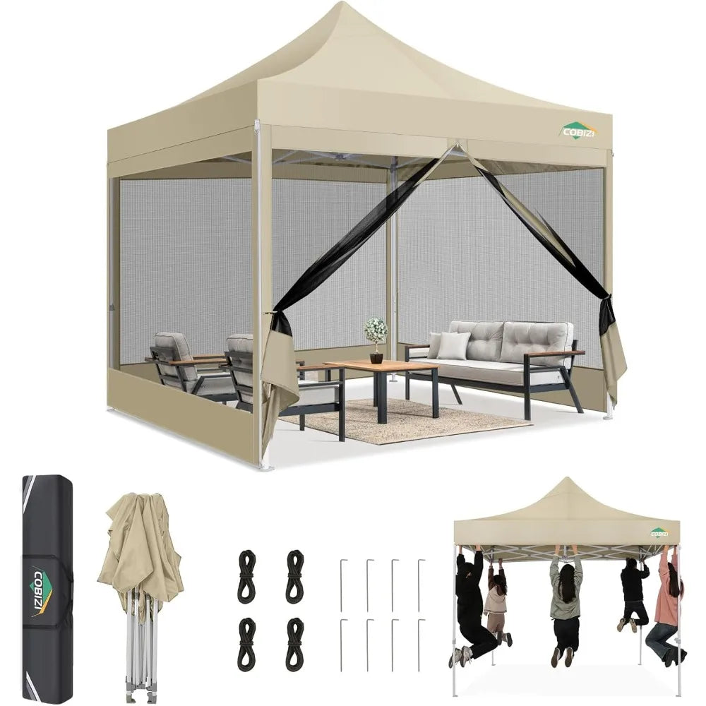 10x10 Canopy Tent, Heavy Duty Pop up Canopy with Sidewalls, Waterproof Easy Setup Canopy with Mosquito Netting, Outdoor Instant