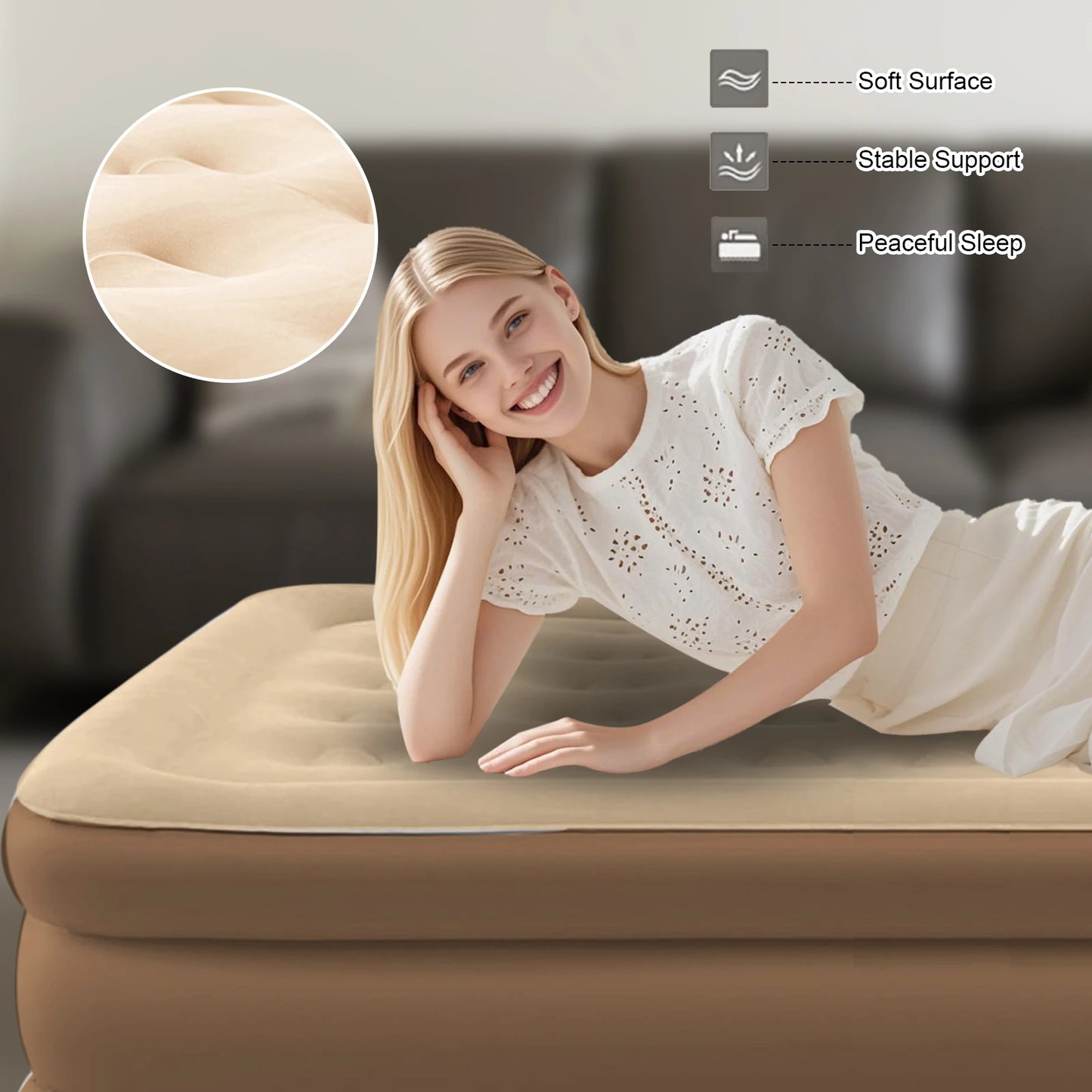 Camping Air bed with Backrest Camping Folding Home Indoor Outdoor 2 Persons Inflatable Mattress Air Cushion 48cm High Bed