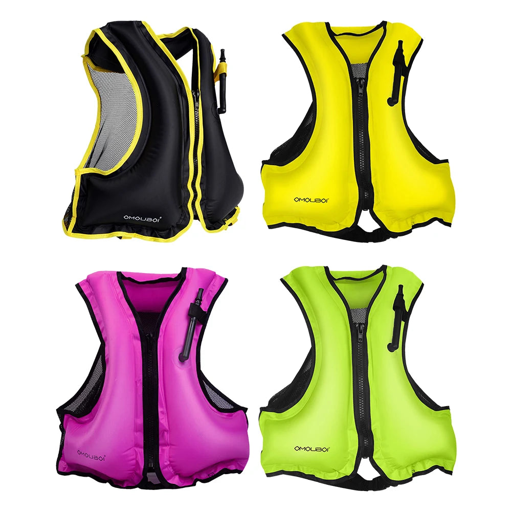 Portable Swim Jacket Adjustable Inflatable Buoyancy Vest Breathable Floating Life Vest for Snorkeling Swimming Kayaking Boating