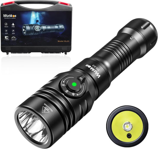 Wurkkos DL03 Professional Diving Flashlight 2800LM Dive Light Rechargeable IP68 Underwater Lantern with Green Beam 21700 Battery