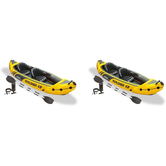 Intex 68307EP Explorer K2 Inflatable Kayak Set: Deluxe 86in Kayak Paddles and High-Output Pump, Removable Skeg, 2-Person– 2 Pack