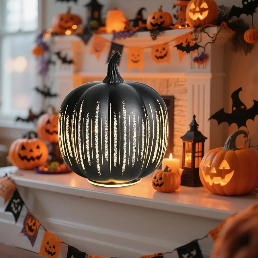 Starry Night Glass Pumpkin Lights Illuminated Light Up Fall Pumpkins Table Lamps Indoor Home Decoration for Thanksgiving Hallow