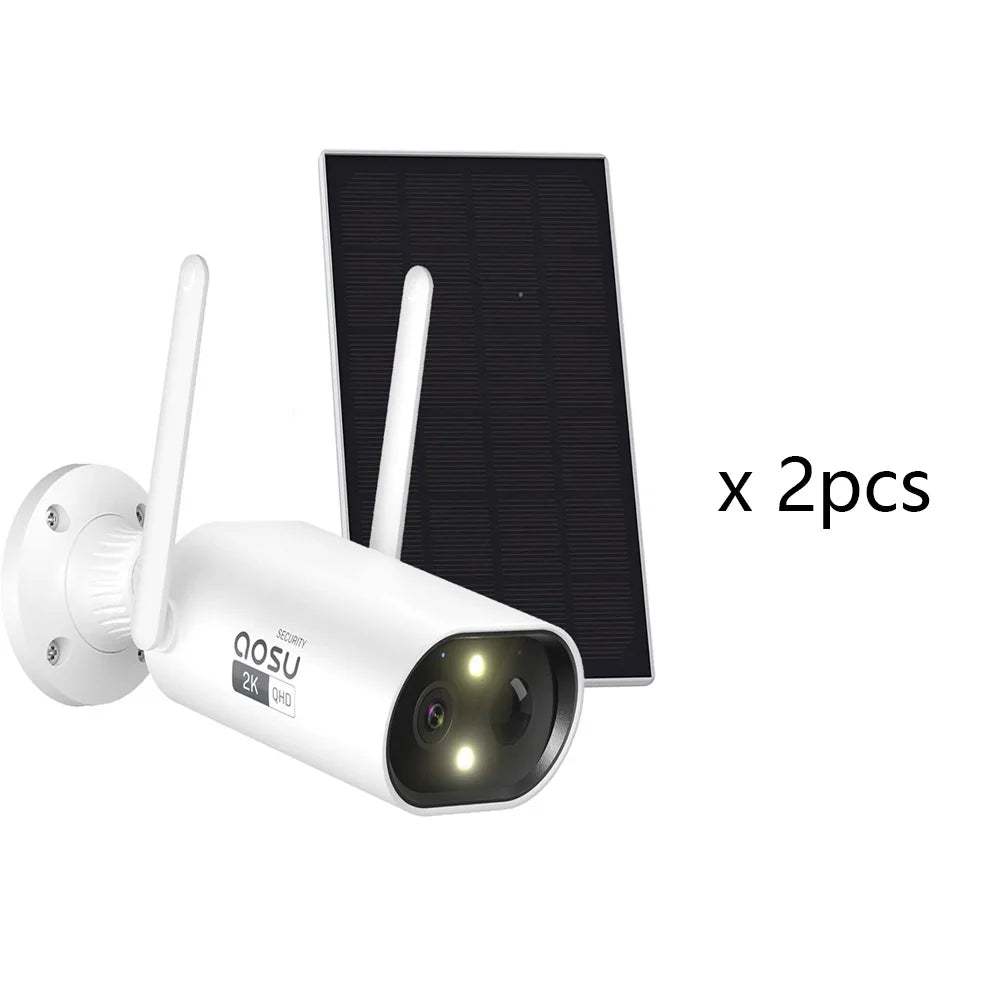 AOSU 1/2/4 pcs Wifi Solar Camera 100% Wire-free Outdoor Built-in Battery Security Camera Color Night Vision 2-Way Audio CCTV Cam