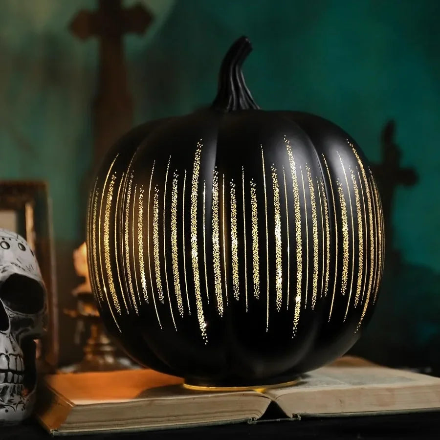 Starry Night Glass Pumpkin Lights Illuminated Light Up Fall Pumpkins Table Lamps Indoor Home Decoration for Thanksgiving Hallow