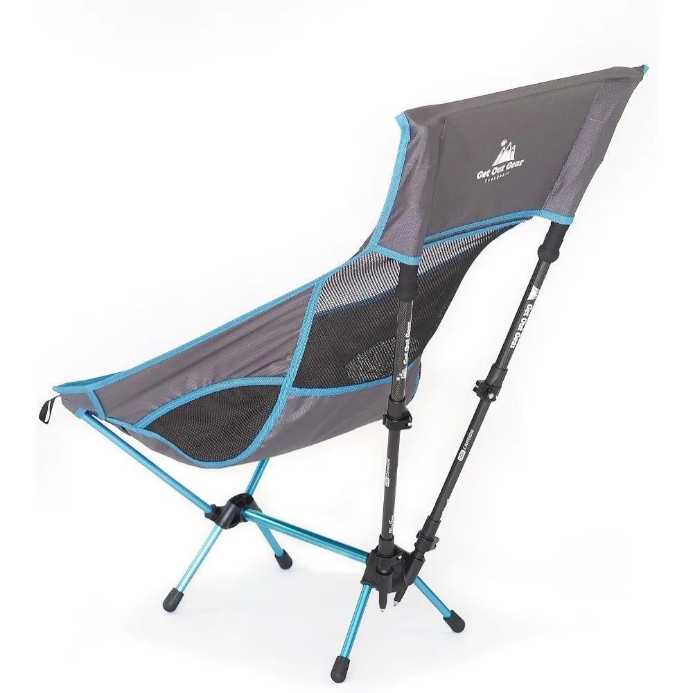 TrekChair V2 Highback Backpacking Chair | 2-in-1 Trekking Pole and Camp Chair System | Extra Large and Wide with Headrest | Ultr