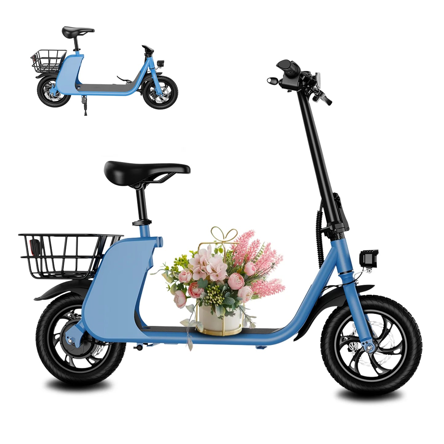 500W carbon steel electric front and rear dual disc brake bicycle for urban commuting with basket, adult electric bicycle