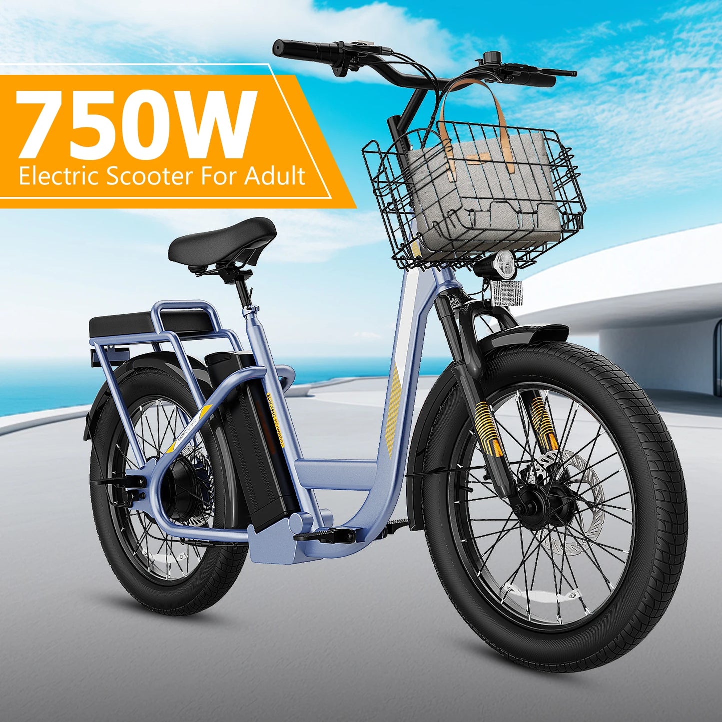 Electric Scooter with Seat, 48V Removable Battery E-Bike, Up to 30Miles&20MPH, 500/800/1200W Motor, 20" Fat Tire Adult Electric