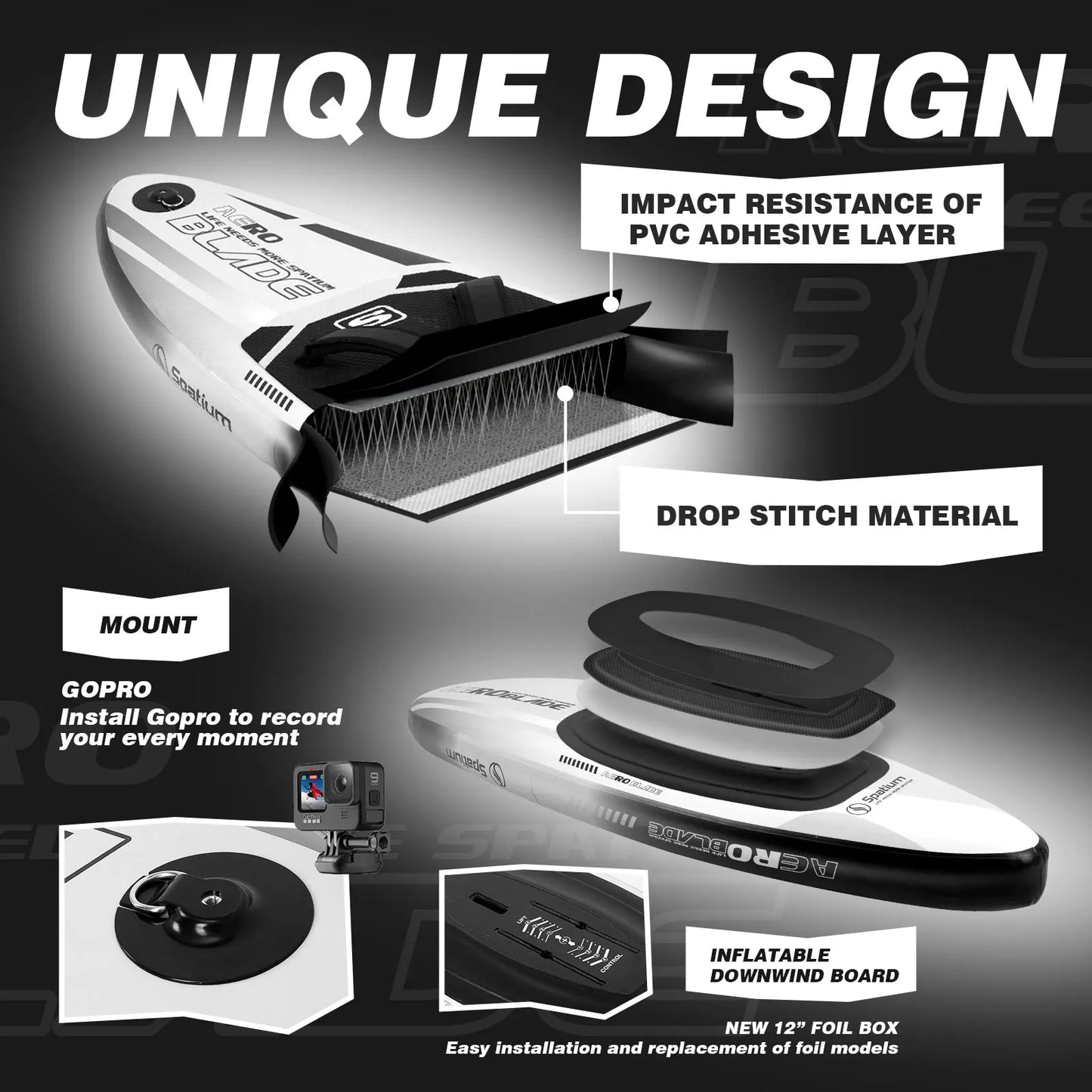 Spatium Inflatable Downwind Board Unpowered Versatile Inflatable Surfing SUP Downwind Board for 112L/124L/135L/150L Water Sports