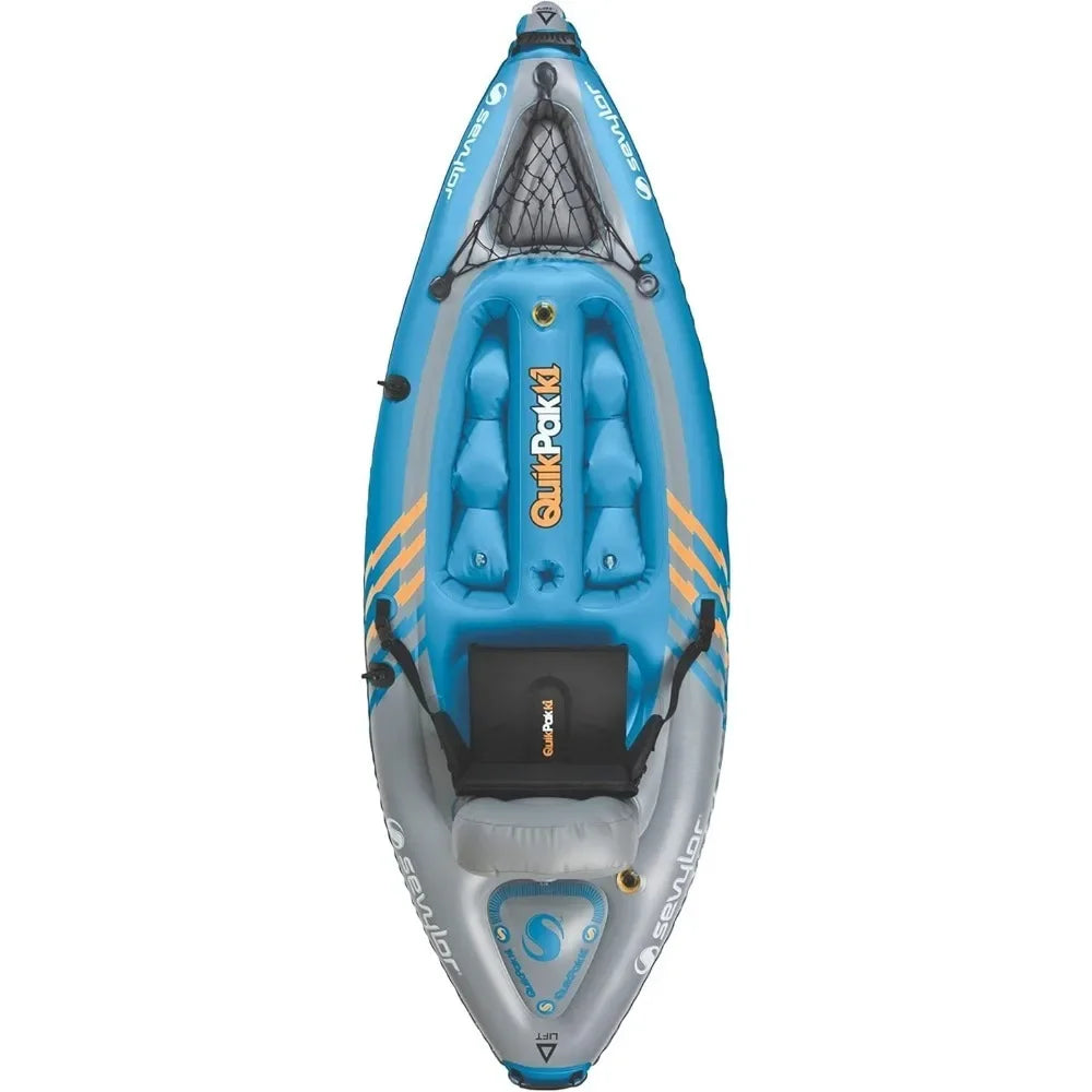 outdoors-Tool QuickPak K1 1-Person Inflatable Kayak, Kayak Folds into Backpack with 5-Minute Setup,21 Gauge PVC Construction,Blu