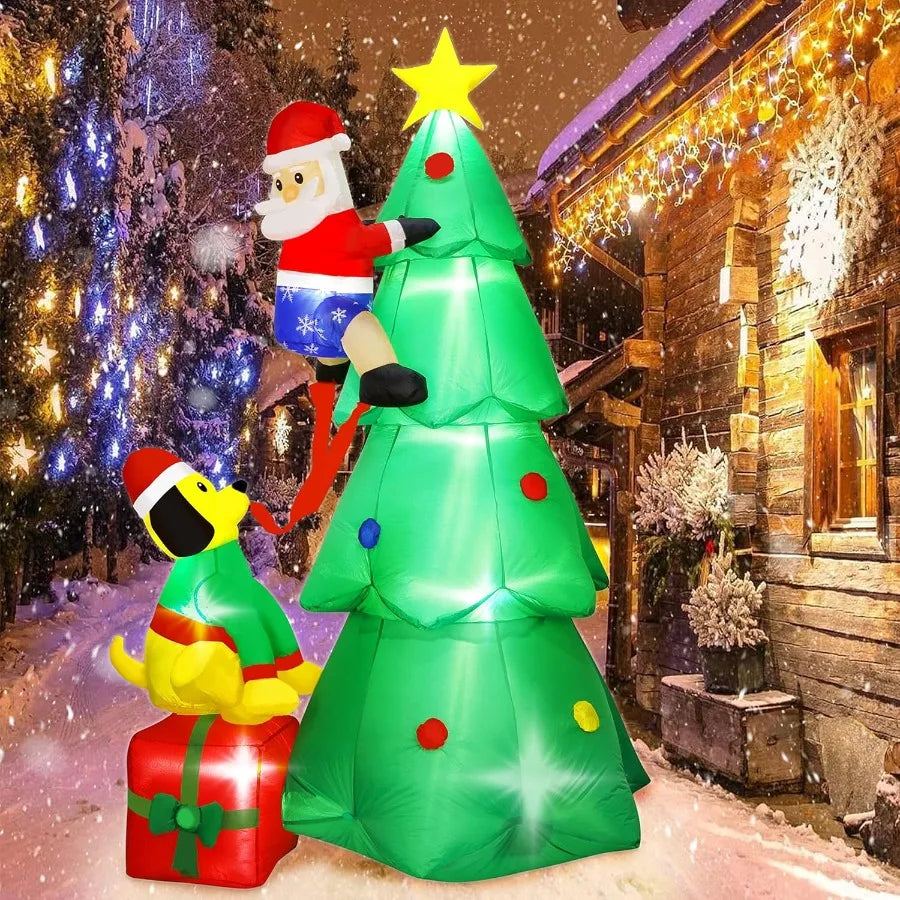 8ft Christmas Inflatables Tree Blow Up Yard Decoration with Santa Claus Dog and Boxes for Indoor Outdoor Yard Garden Christmas