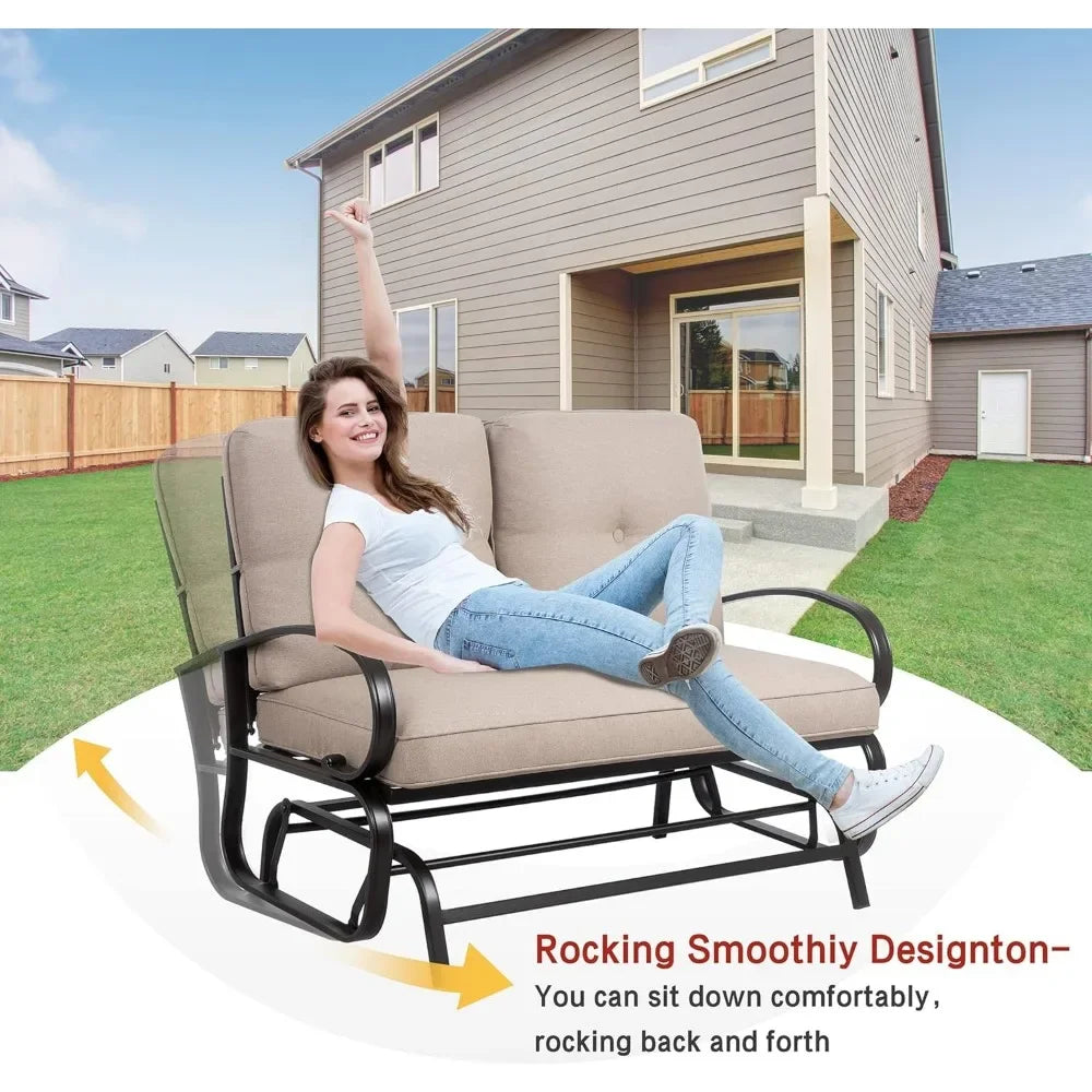 Outdoor Metal Swing Glider Bench – Steel Frame Loveseat for Patio, Garden & Porch with Comfortable Cushions for Relaxation