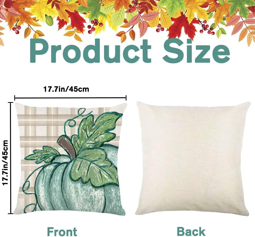 4 Pack Fall Pillow Covers Decoration,18x18in Blue Buffalo Plaid Farmhouse Pumpkin Maple Leaves Thanksgiving Fall Throw Pillows C