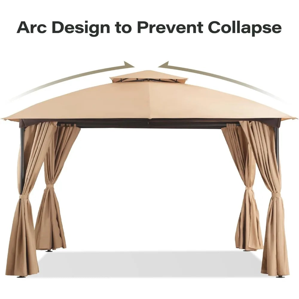 Patio Arc Gazebo Outdoor Canopy Tent 10'x10', Party Tent Shelter with Curtains & Expansion Bolts and Wind-Resistant Ropes for P