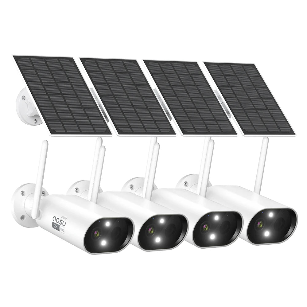 AOSU 1/2/4 pcs Wifi Solar Camera 100% Wire-free Outdoor Built-in Battery Security Camera Color Night Vision 2-Way Audio CCTV Cam