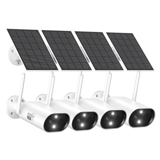 AOSU 1/2/4 pcs Wifi Solar Camera 100% Wire-free Outdoor Built-in Battery Security Camera Color Night Vision 2-Way Audio CCTV Cam