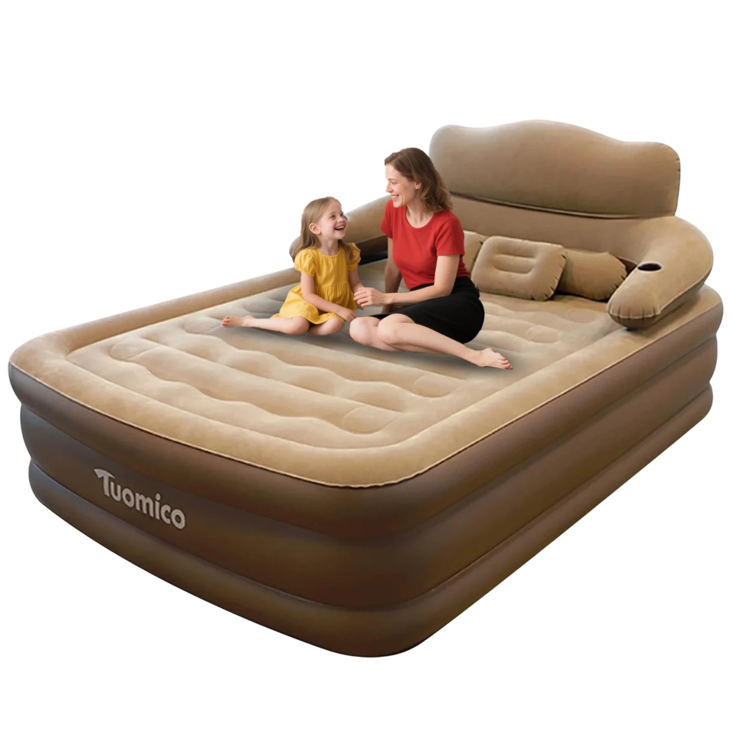 Camping Air bed with Backrest Camping Folding Home Indoor Outdoor 2 Persons Inflatable Mattress Air Cushion 48cm High Bed