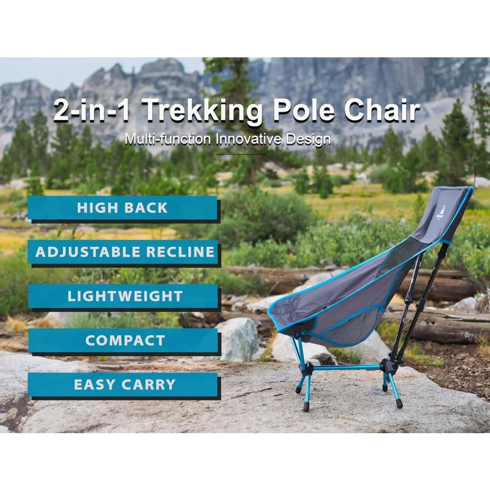 TrekChair V2 Highback Backpacking Chair | 2-in-1 Trekking Pole and Camp Chair System | Extra Large and Wide with Headrest | Ultr