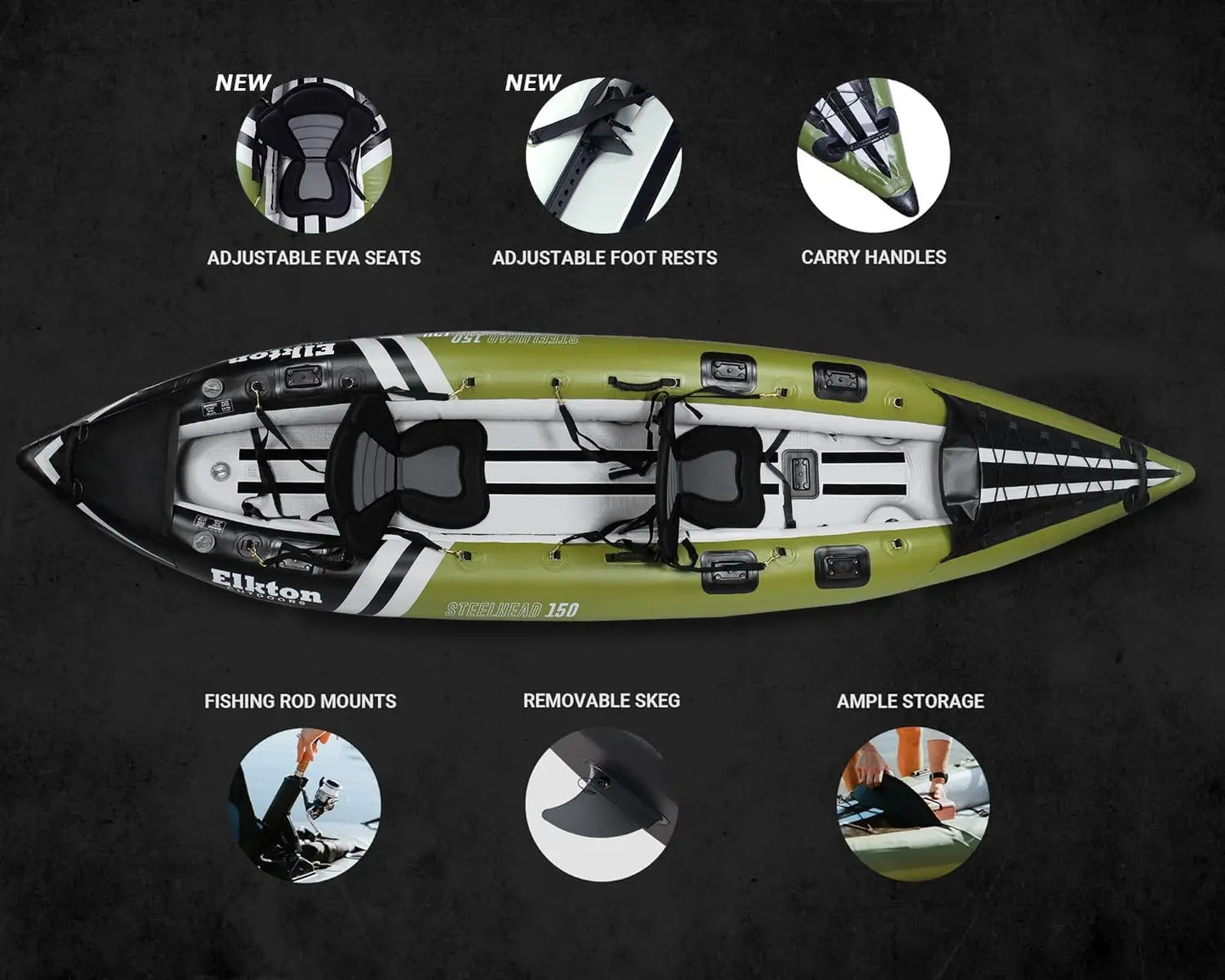 Elkton Outdoors Steelhead Inflatable Fishing Kayak Boat