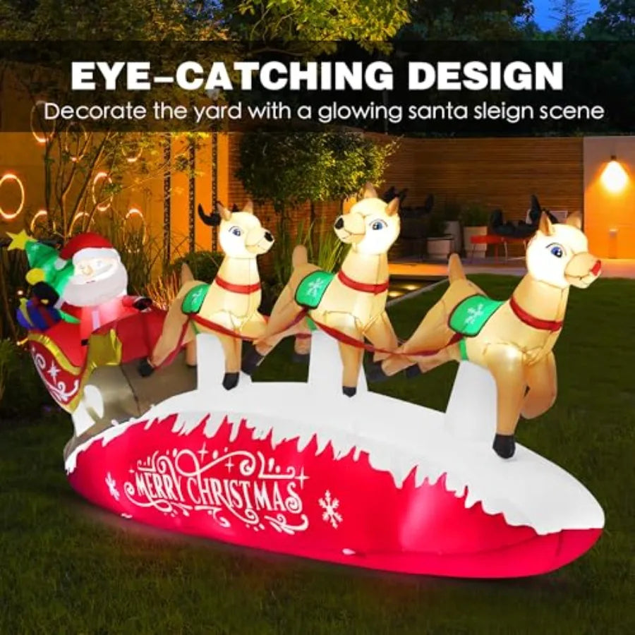 10 FT Santa Sleigh with Reindeer Christmas Inflatables Outdoor Decorations Christmas Blow Up Yard Decorations for Garden Lawn X