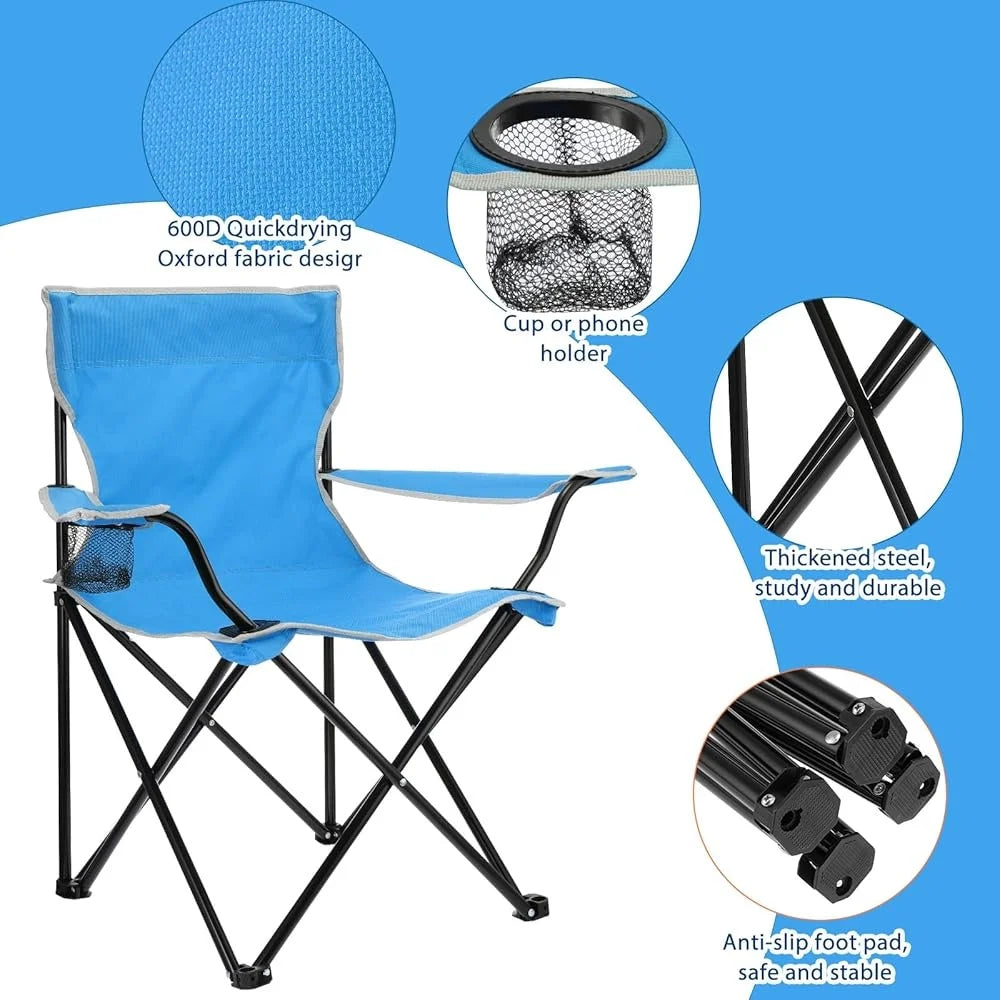 Folding Camping Chairs with Cupholder Portable Lightweight Collapsible Lawn Chairs with Carry Bag Mesh Side Pocket Outdoor
