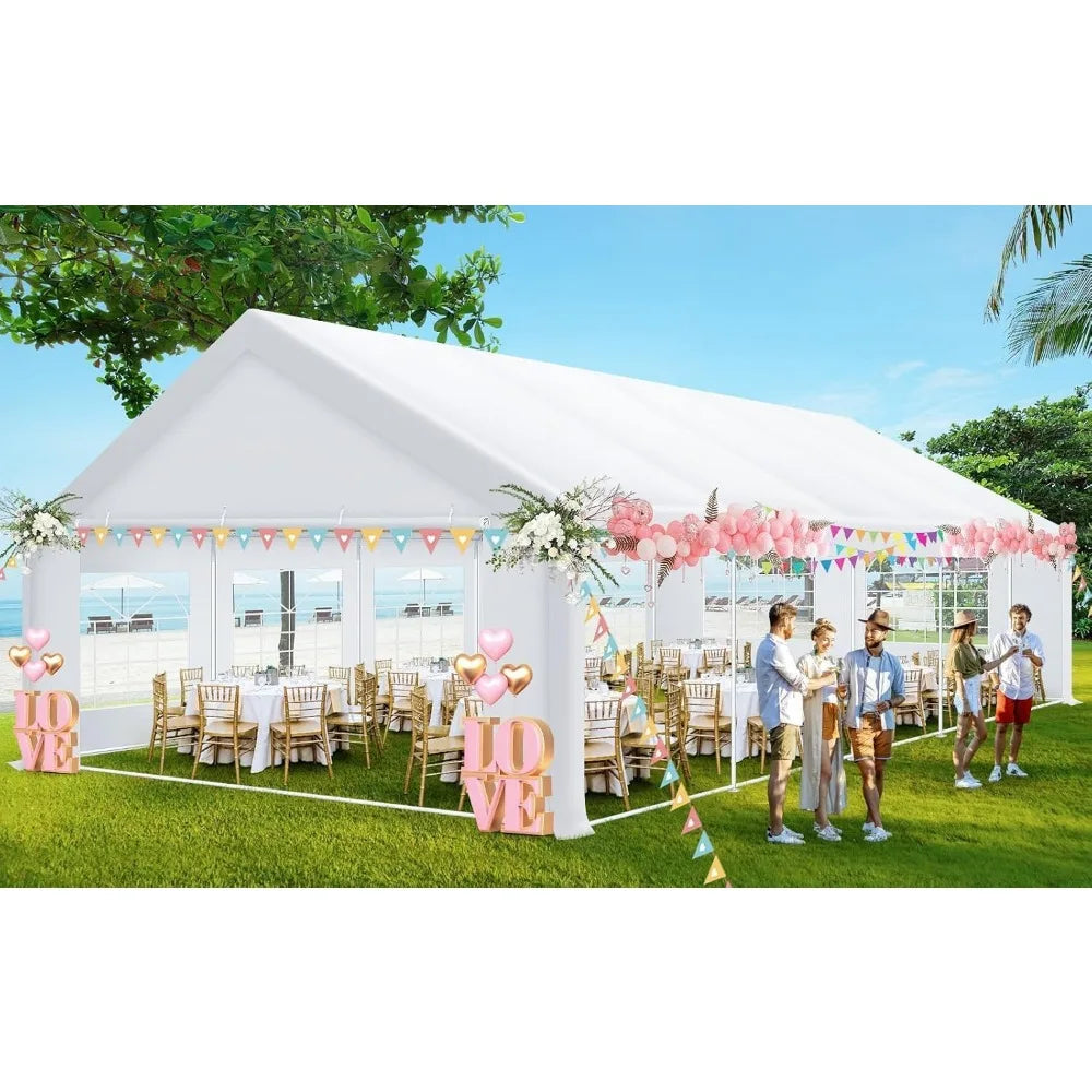 16x32FT Party Tent Heavy Duty Outdoor Gazebo White Event Shelter Wedding Canopy Tent for Parties Carport BBQ Commercial with Re