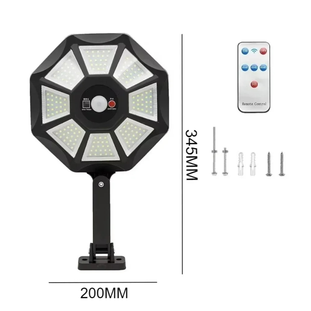 Solar Powered Outdoor Motion Sensor with Adjustable Head for Human Body Sensing Lighting for Garages Porches Streetlights