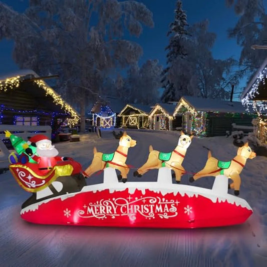 10 FT Santa Sleigh with Reindeer Christmas Inflatables Outdoor Decorations Christmas Blow Up Yard Decorations for Garden Lawn X