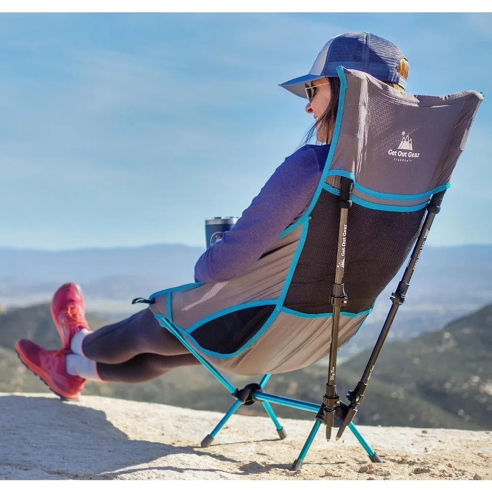 TrekChair V2 Highback Backpacking Chair | 2-in-1 Trekking Pole and Camp Chair System | Extra Large and Wide with Headrest | Ultr