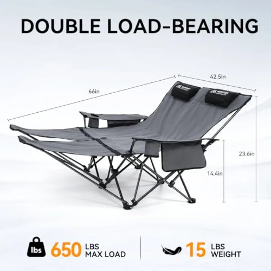 Reclining Camping Chair for 2 Person Outdoor Lawn Beach Patio Double Camping Chair with Foot Rest Portable Folding Lounge Loves