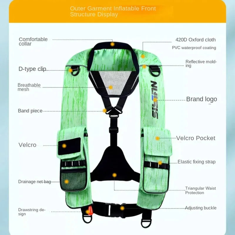 New Adult Inflatable Luya Fishing Life Jacket, Fast Auto Manual Inflatable Emergency Rescue Buoyancy Vest for Outdoor Swimming