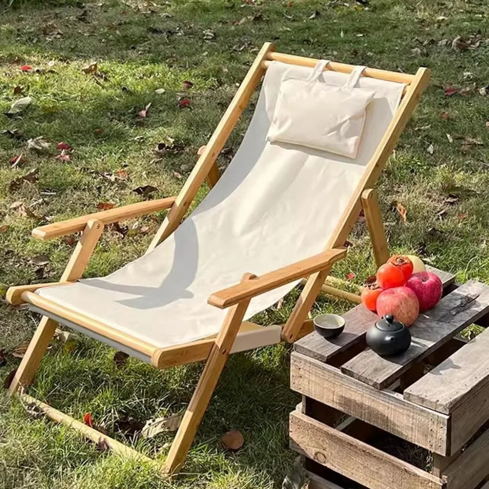 Adjustable Height Folding Wooden Patio Lounge Chair for Relaxation
