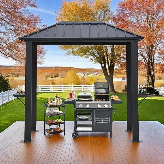 8'x5' Outdoor Hardtop BBQ Gazebo, Single Roof Design with Aluminum Structure and Galvanized Steel Roof, Great for Patio and Bac