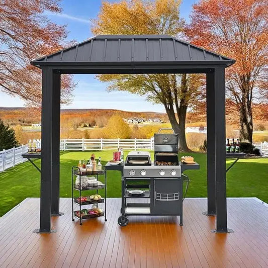 8'x5' Outdoor Hardtop BBQ Gazebo, Single Roof Design with Aluminum Structure and Galvanized Steel Roof, Great for Patio and Bac