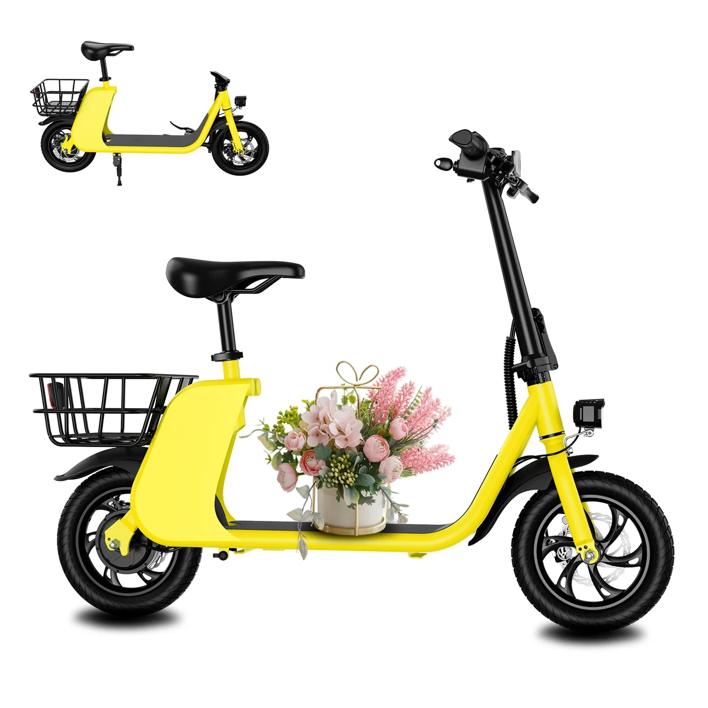 500W carbon steel electric front and rear dual disc brake bicycle for urban commuting with basket, adult electric bicycle