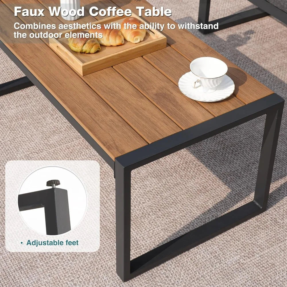 Patio Furniture Set, 4 Pieces Outdoor Patio Furniture with Coffee Table Set, Metal Patio Conversation Sets with Washable and Hig