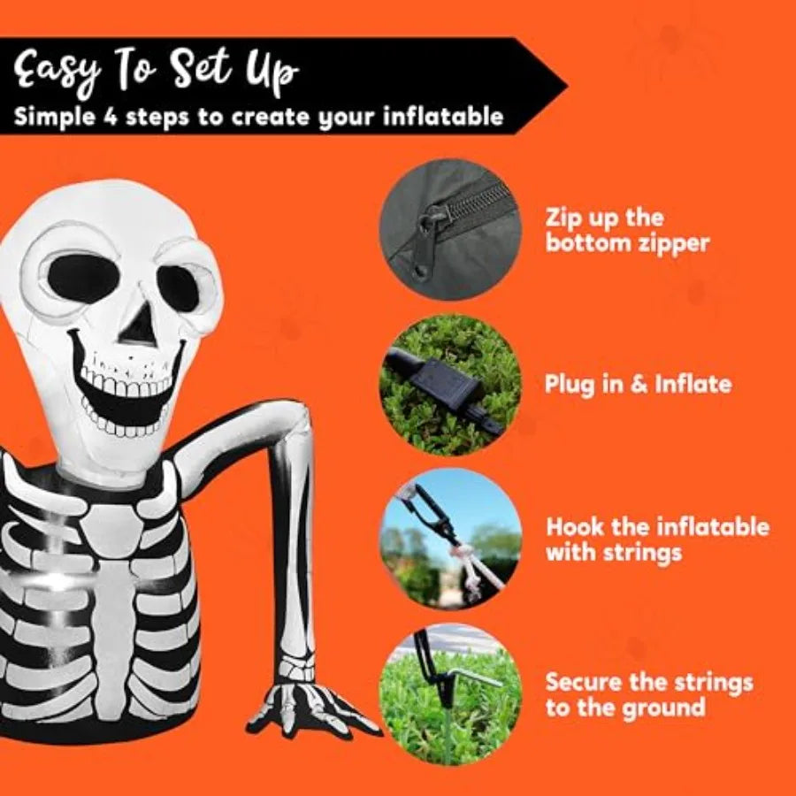 5.5 FT Long Halloween Inflatables Outdoor Decorations Skeleton with LED Lights for Yard and Garden Use Perfect for Outdoor Lawn
