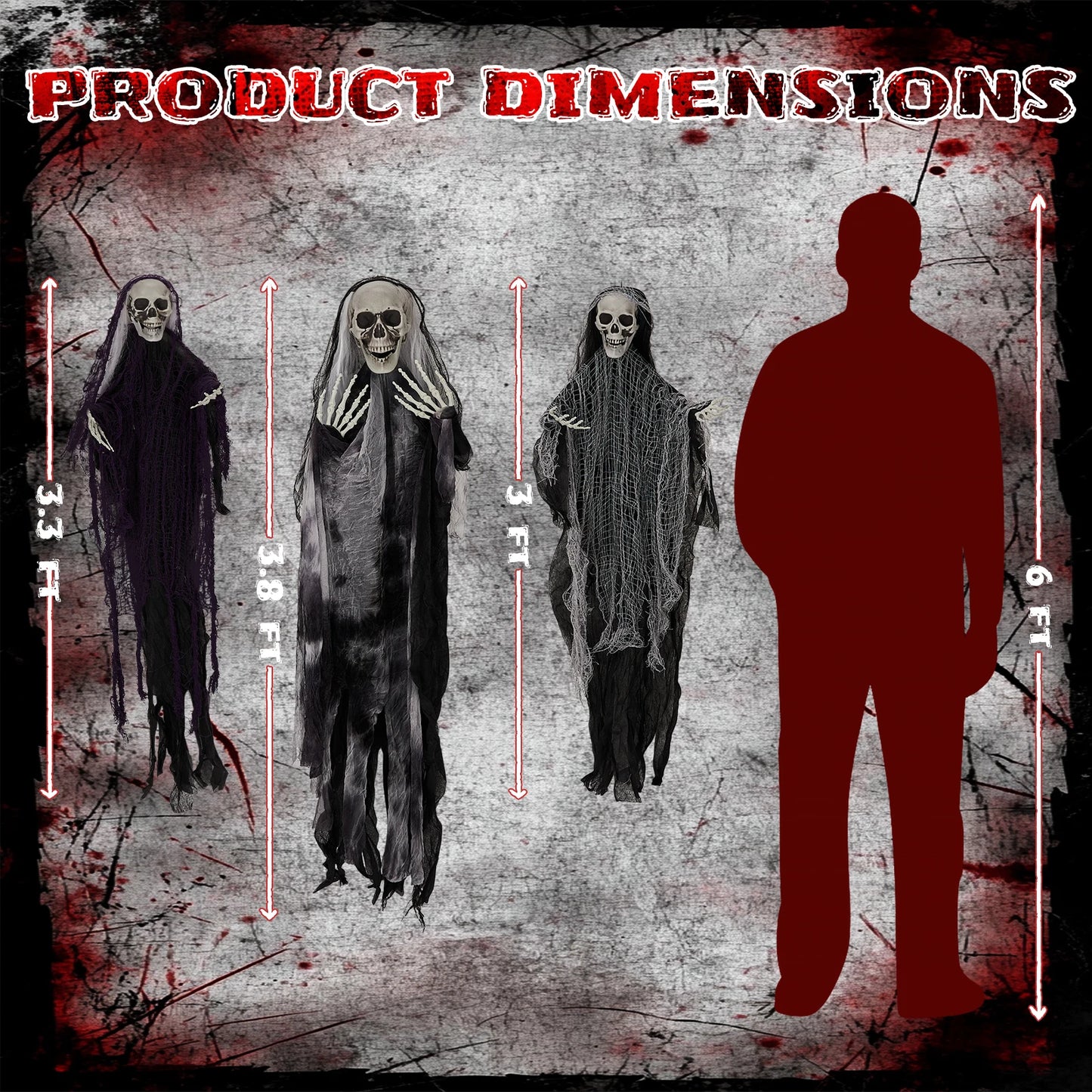 3 Pack Hanging Halloween Skeleton Ghosts Decorations, Grim Reapers for Best Halloween Outdoor Decorations